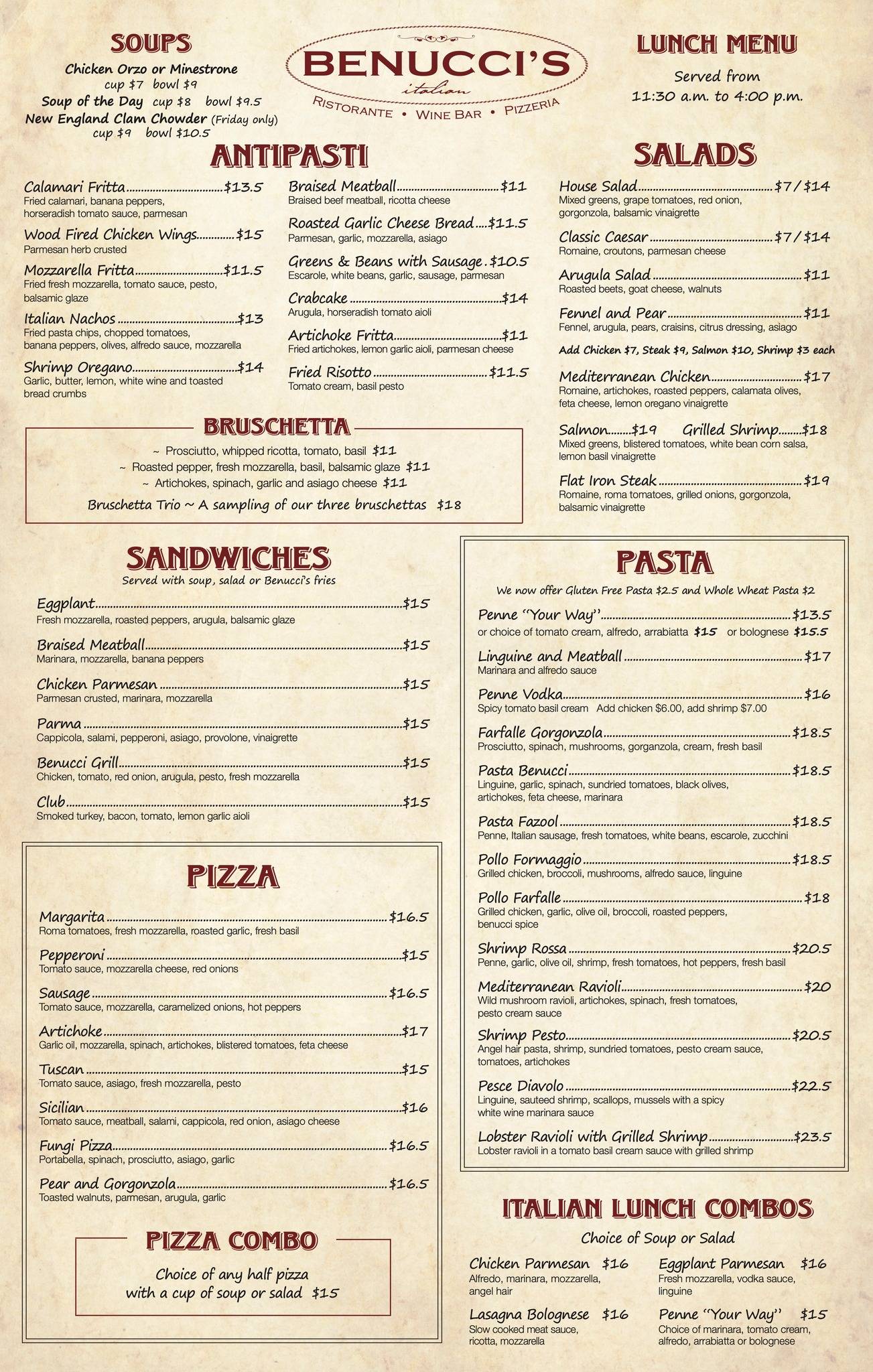 Benucci's меню