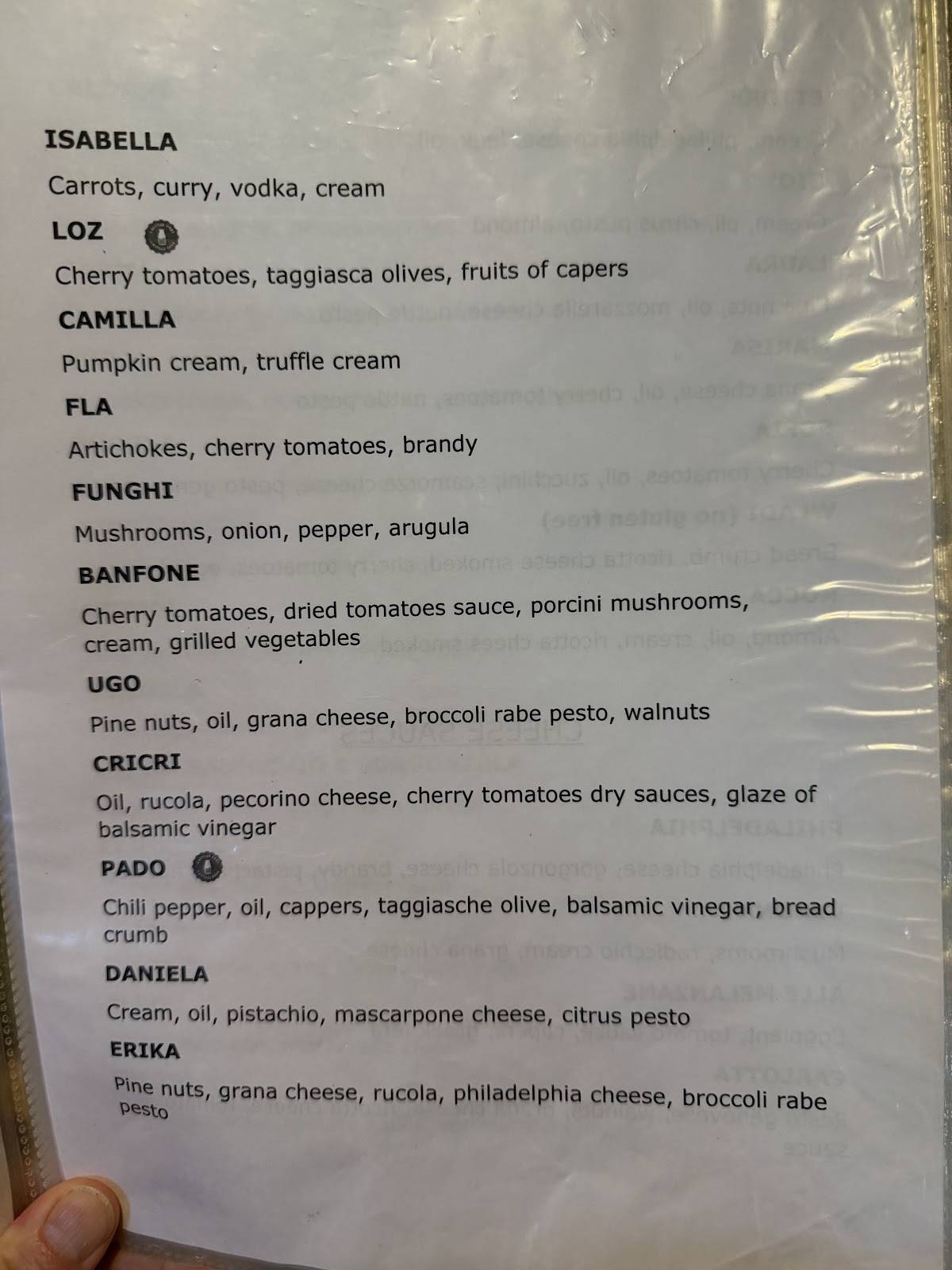 Bigoleria Alla Rocca меню