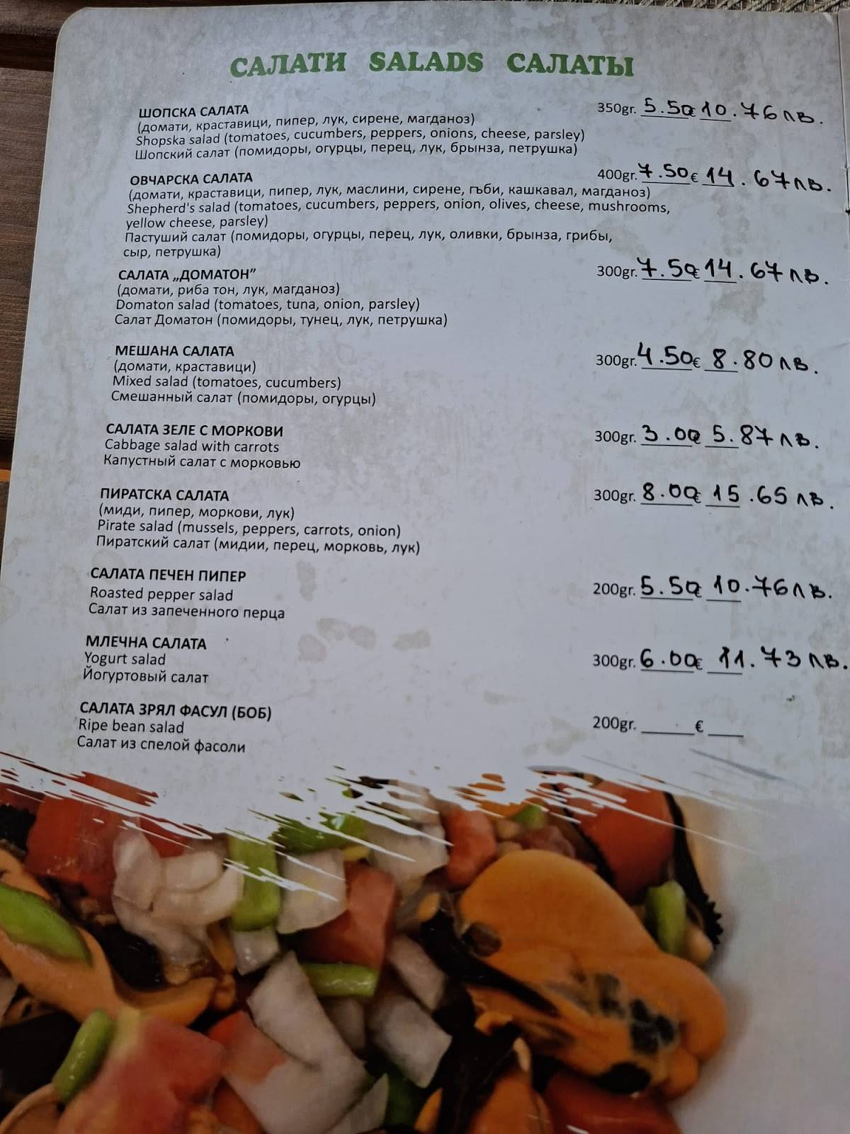 Bistro Vodopada меню