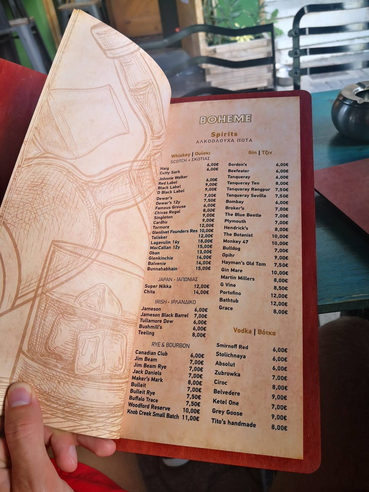Boheme Bar & Café меню