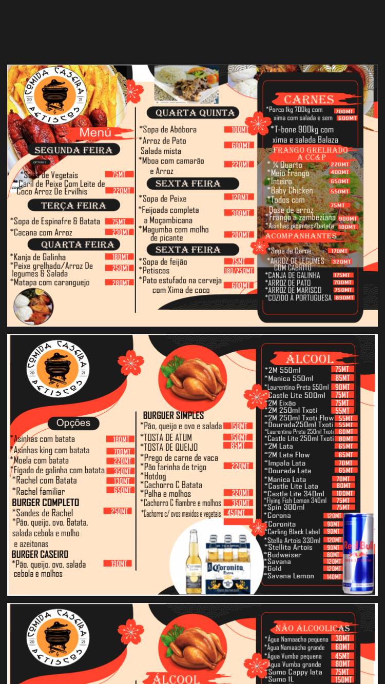 COMIDA CASEIRA & PETISCOS меню