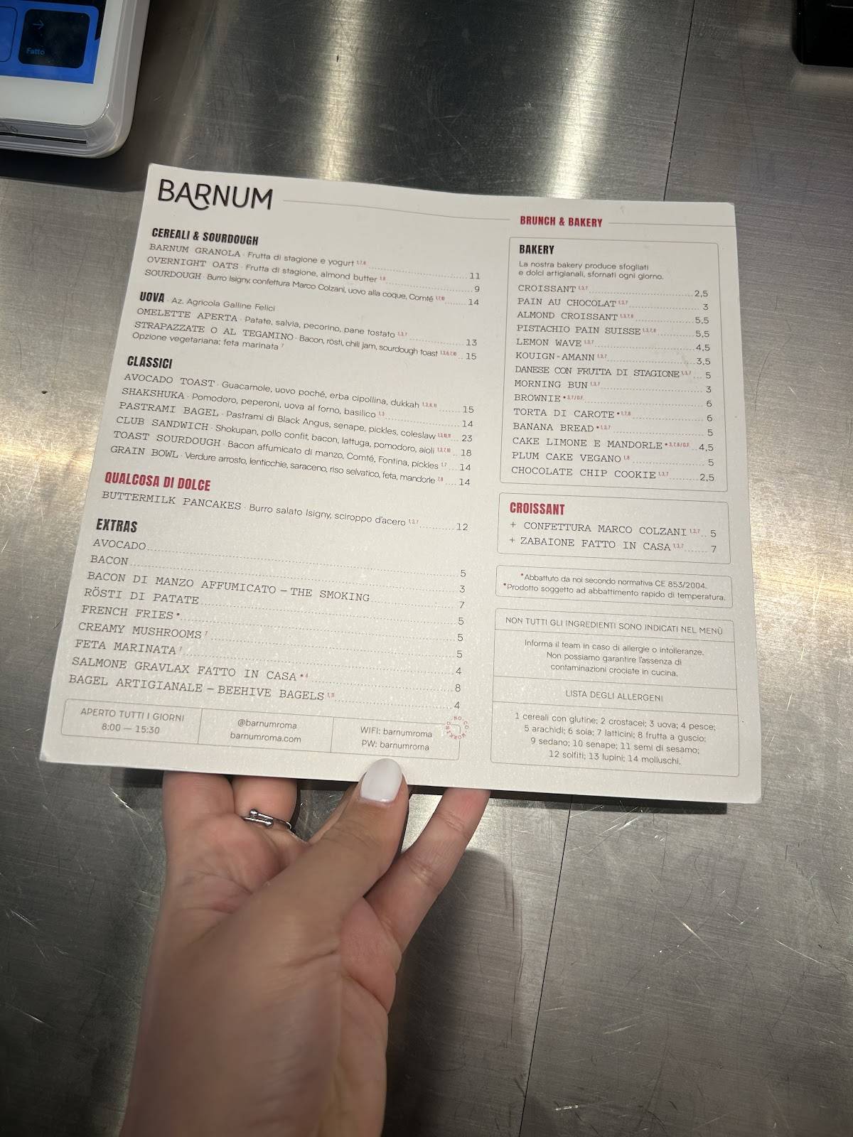 Barnum Roma меню