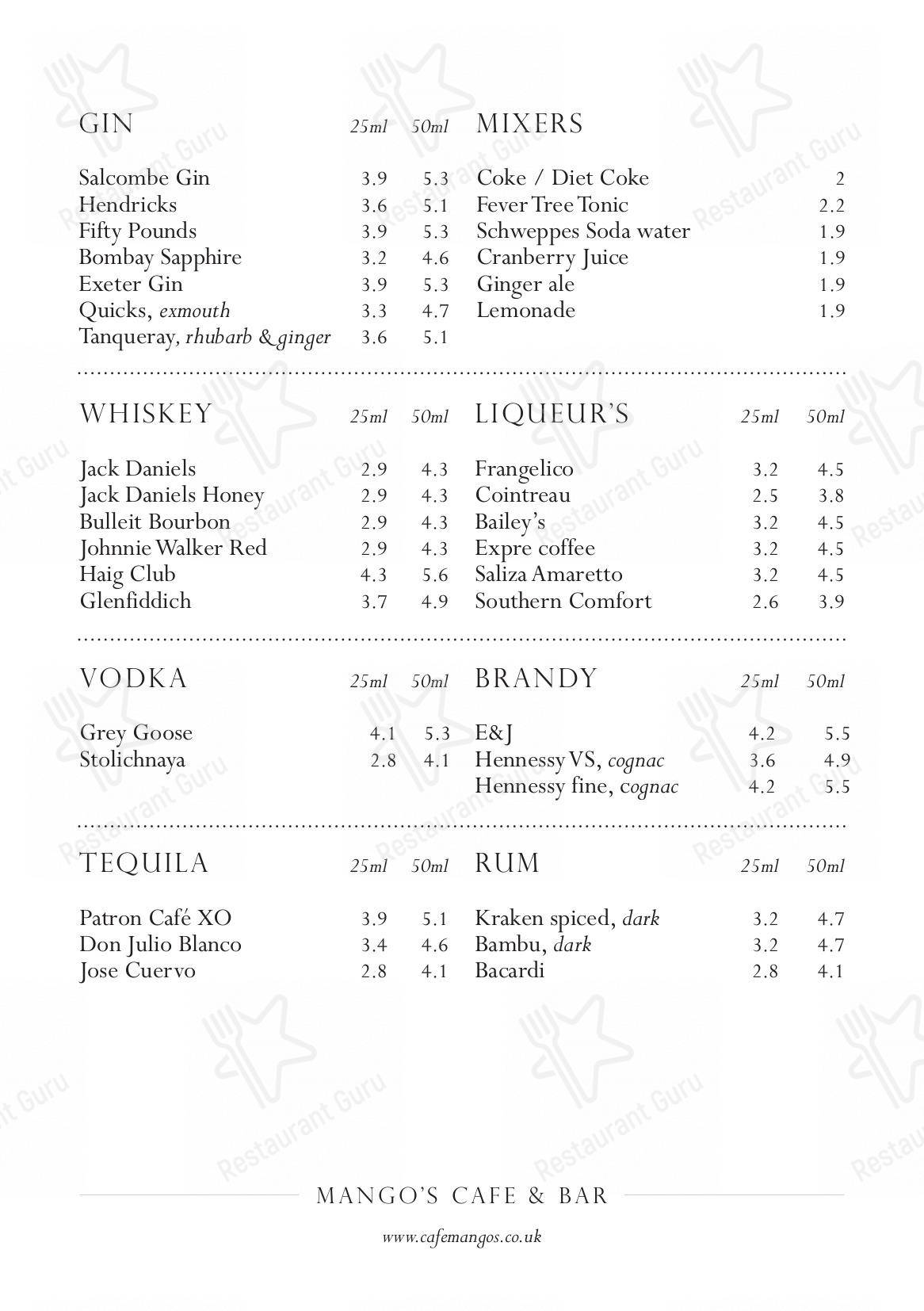 Меню кафе Mango’s Cafe - Wine Menu