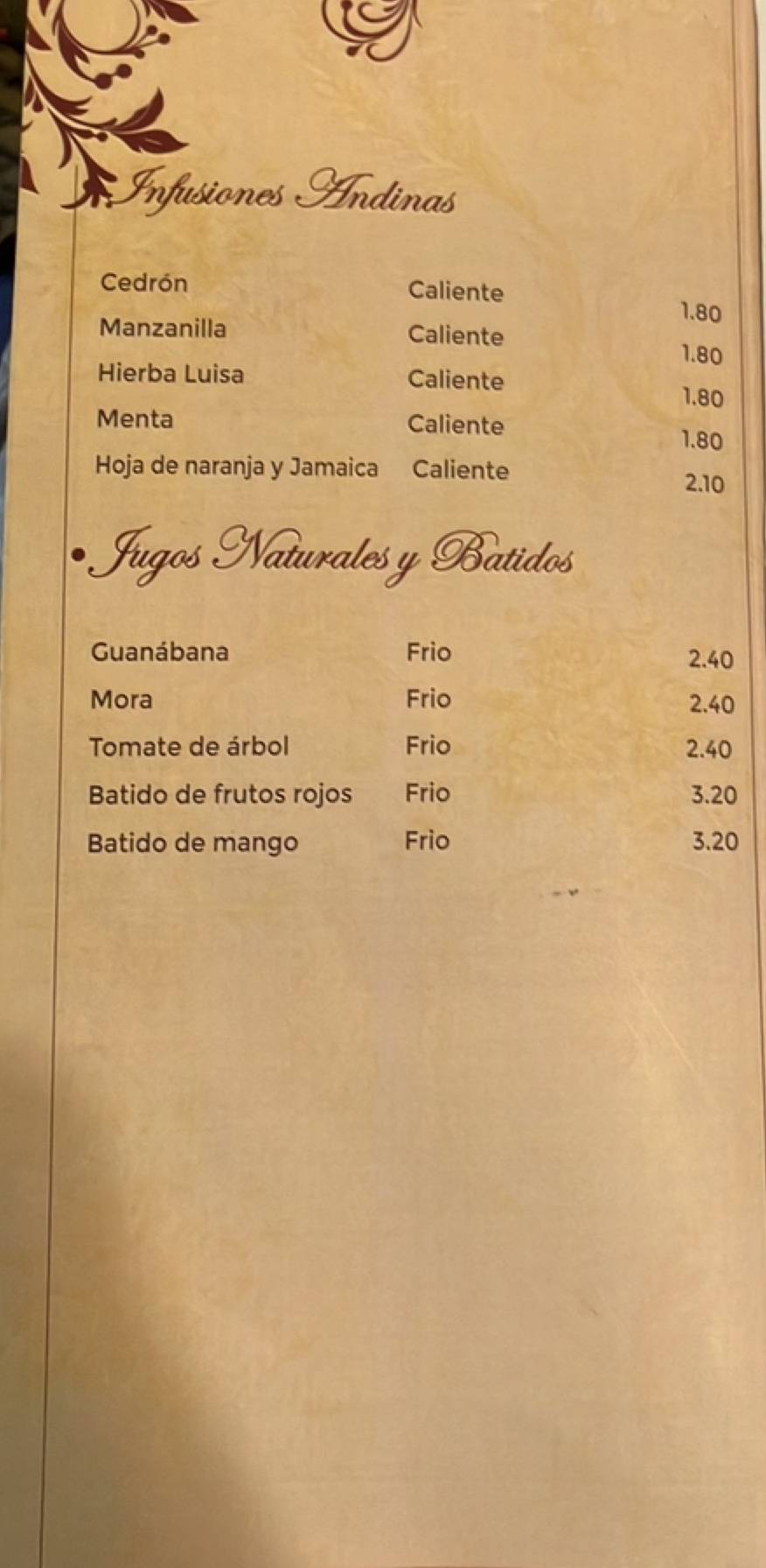Café Miró меню