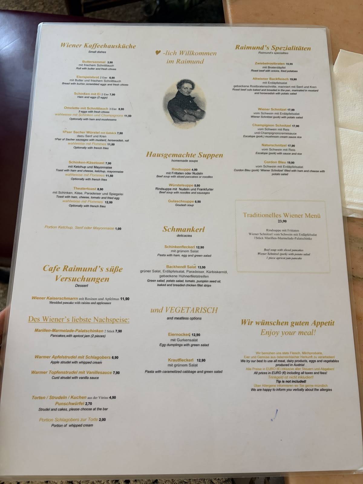 Cafe Restaurant Raimund меню