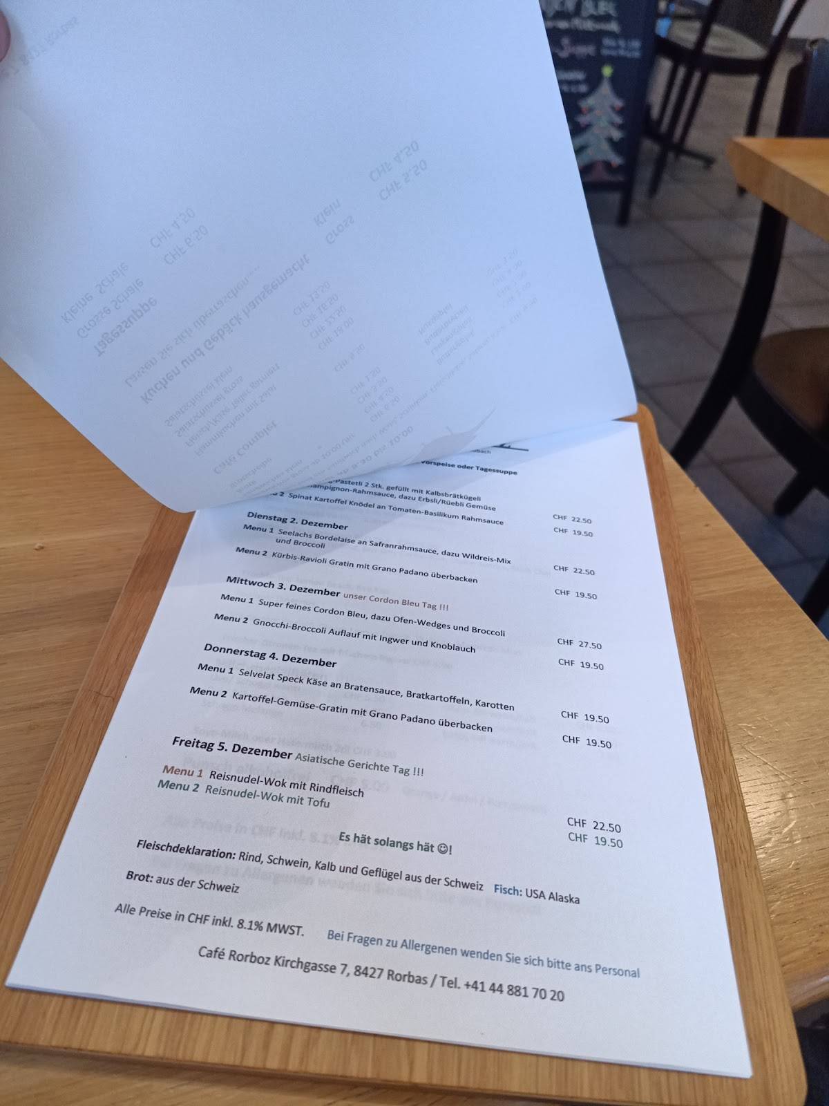 Café Rorboz меню
