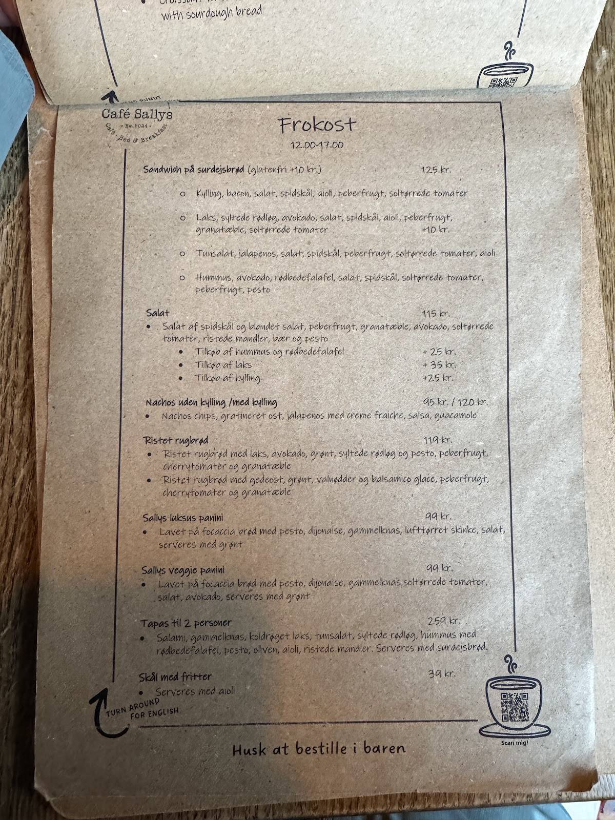 Café Sallys меню