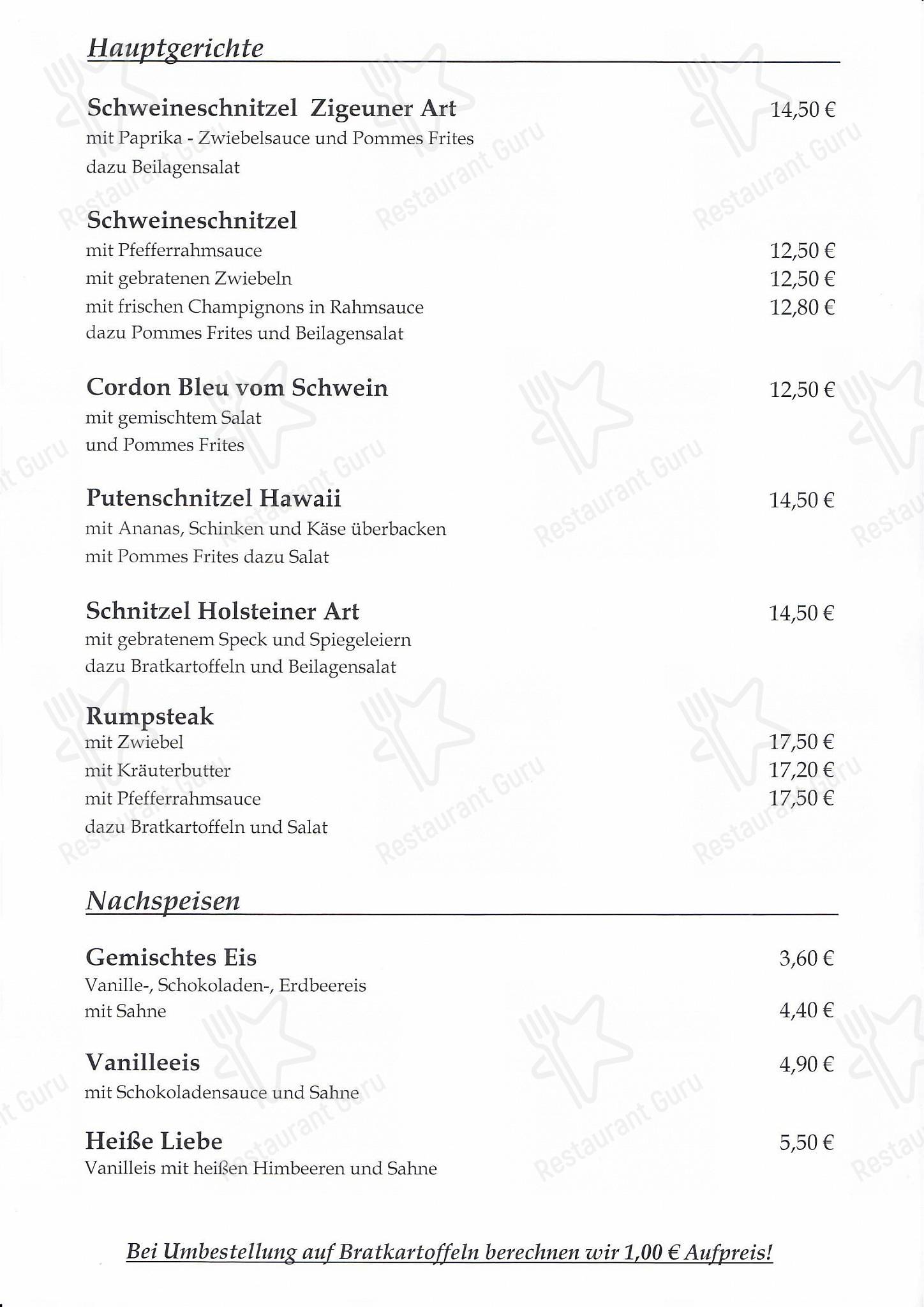Основное меню ресторана Flugplatz-Restaurant в Кёльбе