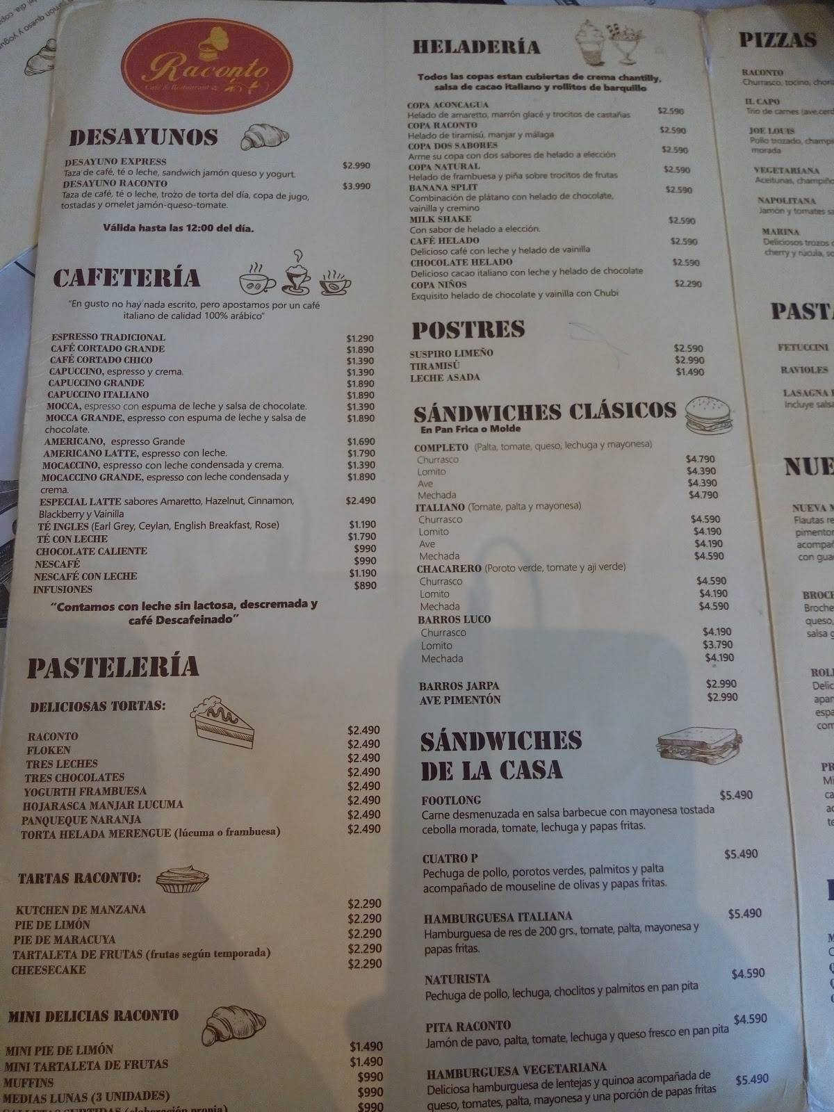 Cafeteria Raconto меню