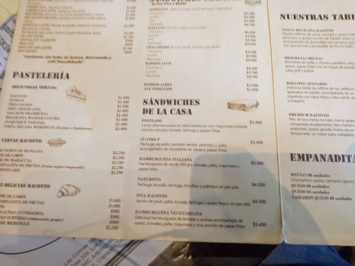 Cafeteria Raconto меню