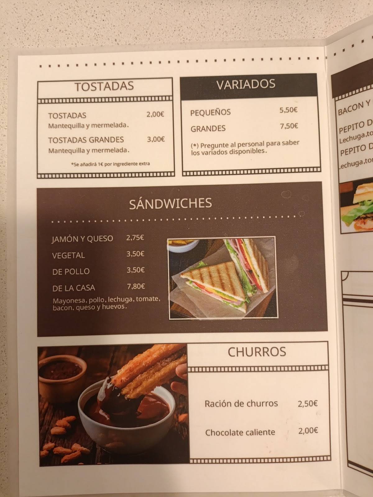 Cafetería Sebastián меню