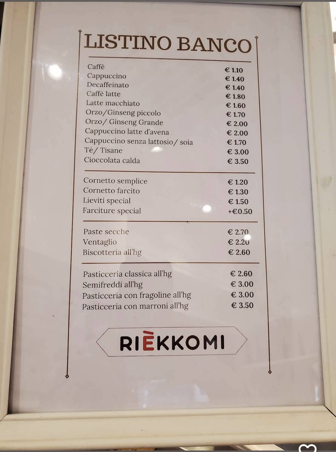 Caffetteria pasticceria Rièkkomi меню