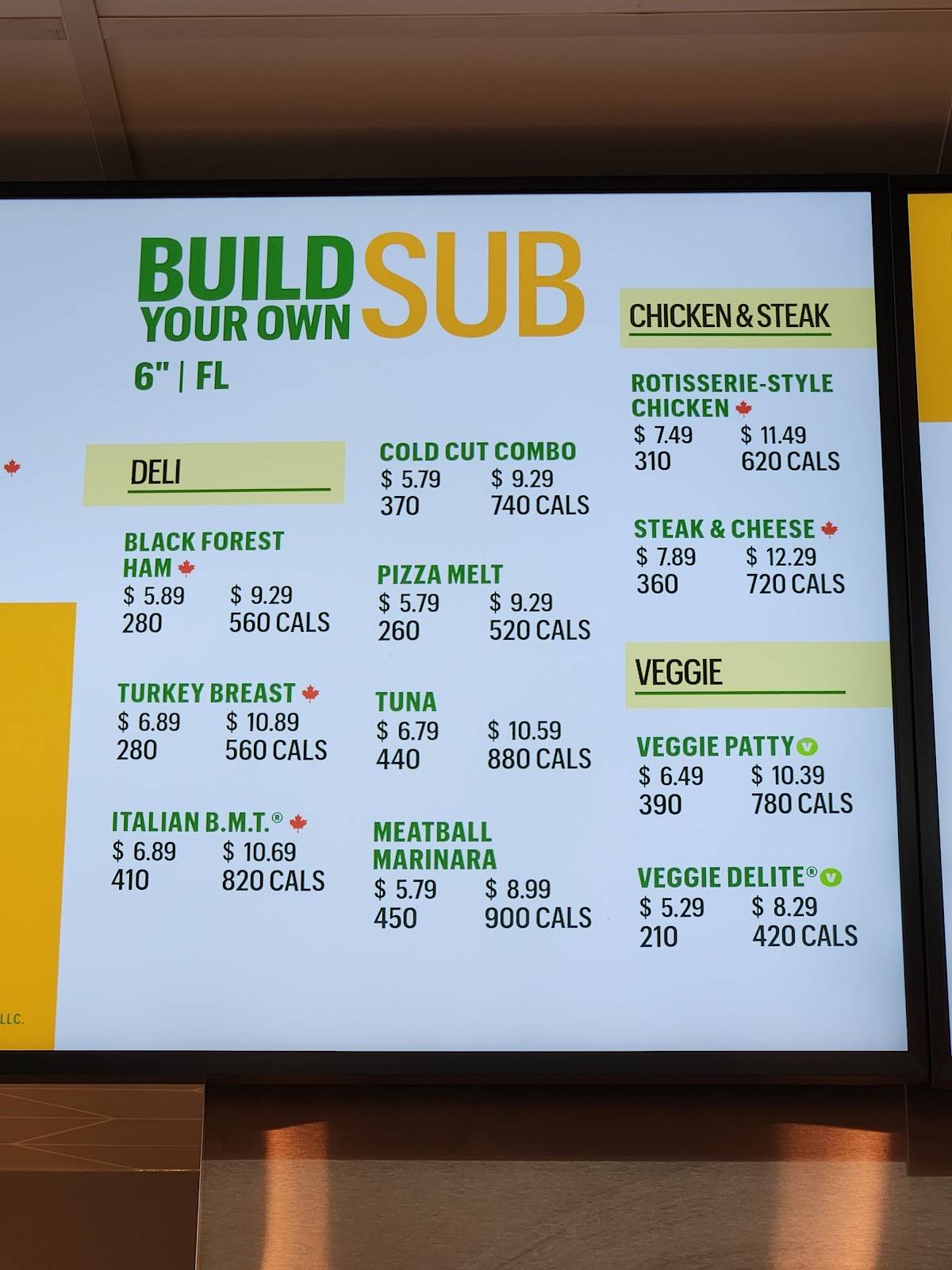 Subway меню