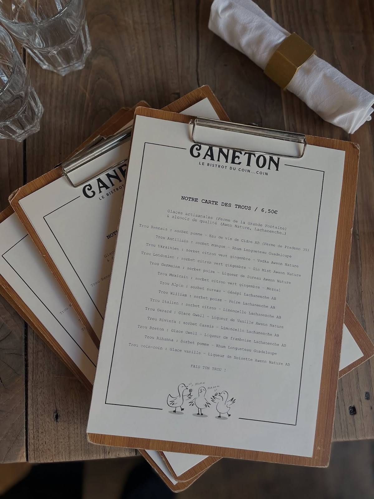 Caneton меню