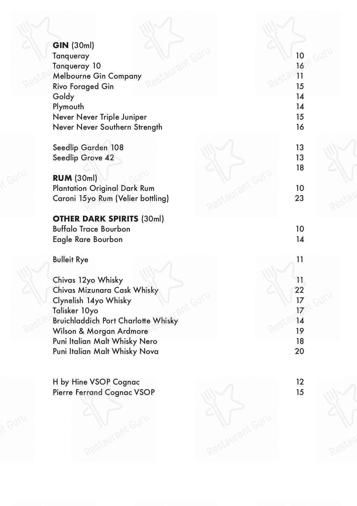 Drink menu паба и бара Capitano Carlton в Карлтоне