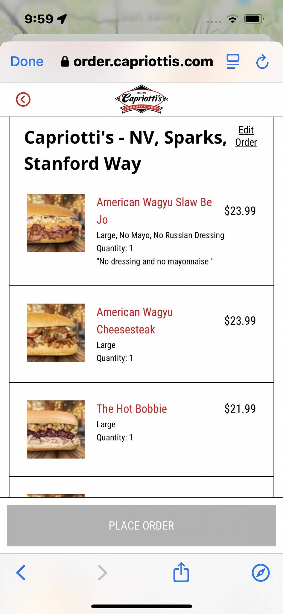 Capriotti's Sandwich Shop меню
