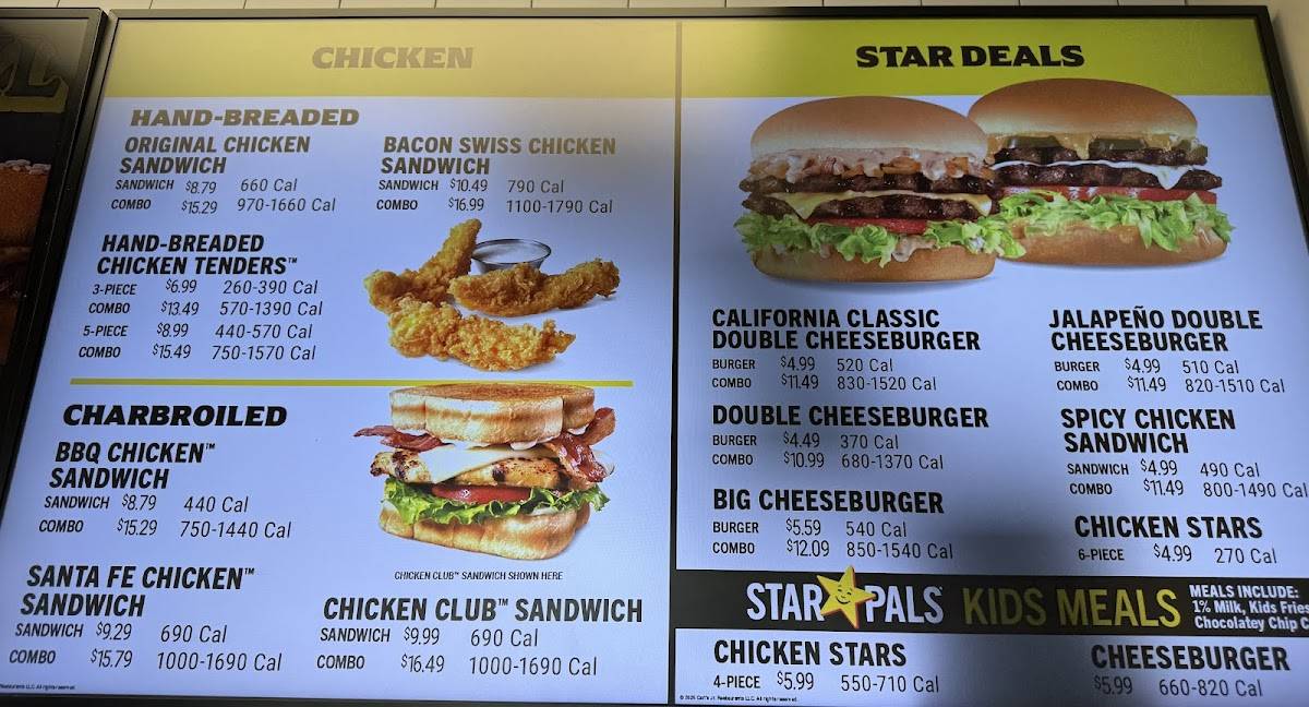 Carl's Jr. меню
