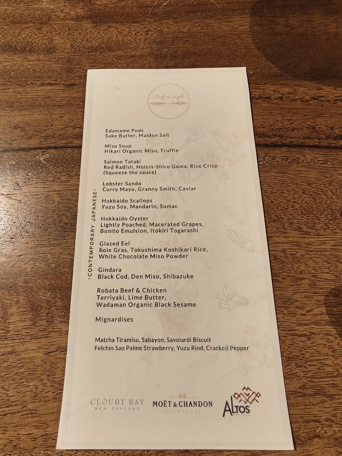 Chefanieph Private Dining меню