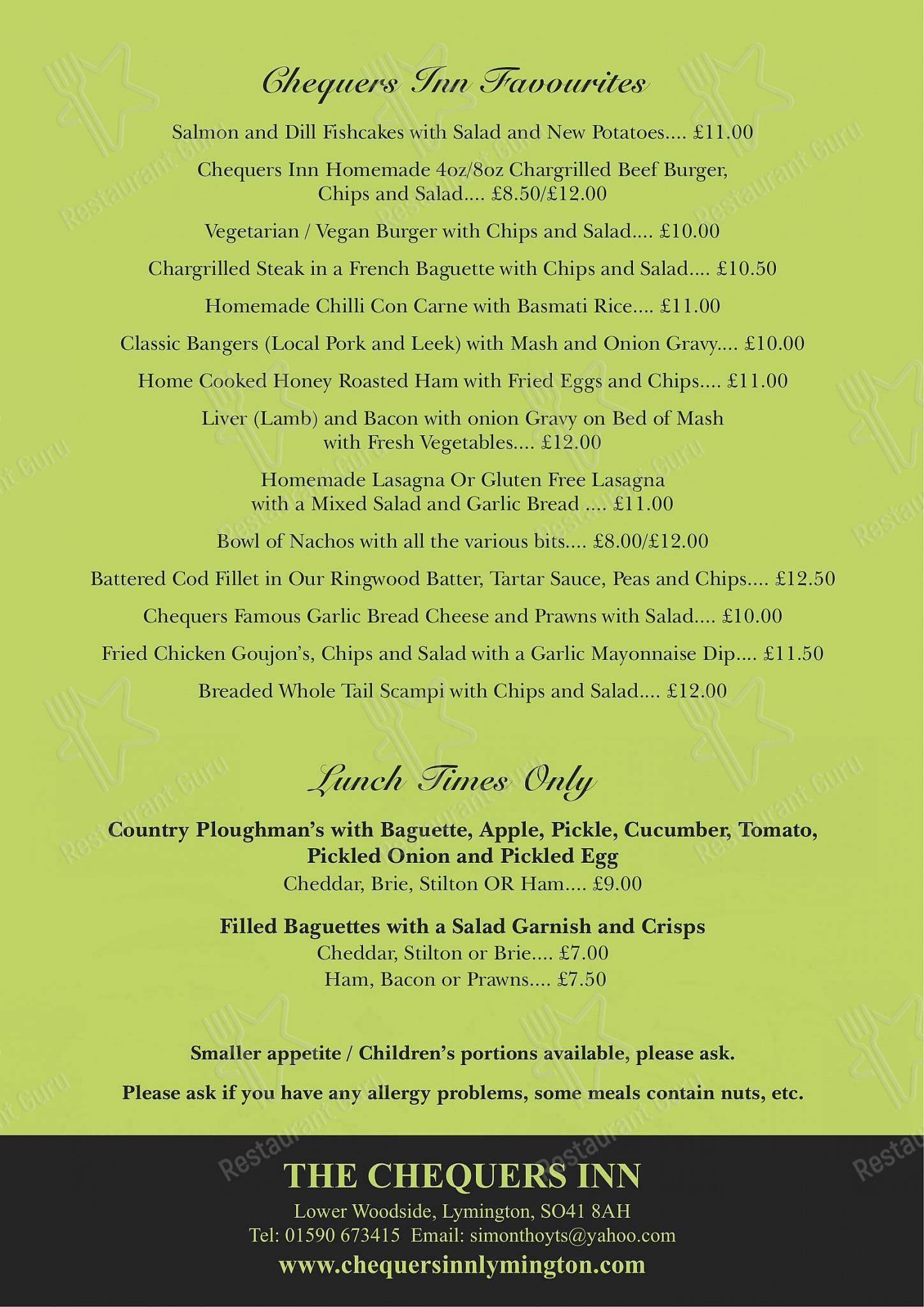 Wine Menu паба и бара The Chequers Inn в Лаймингтоне