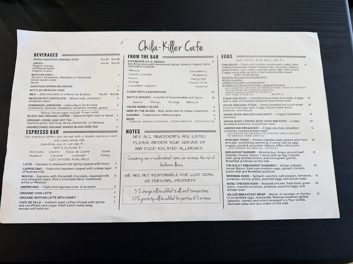 Chila-killer cafe меню
