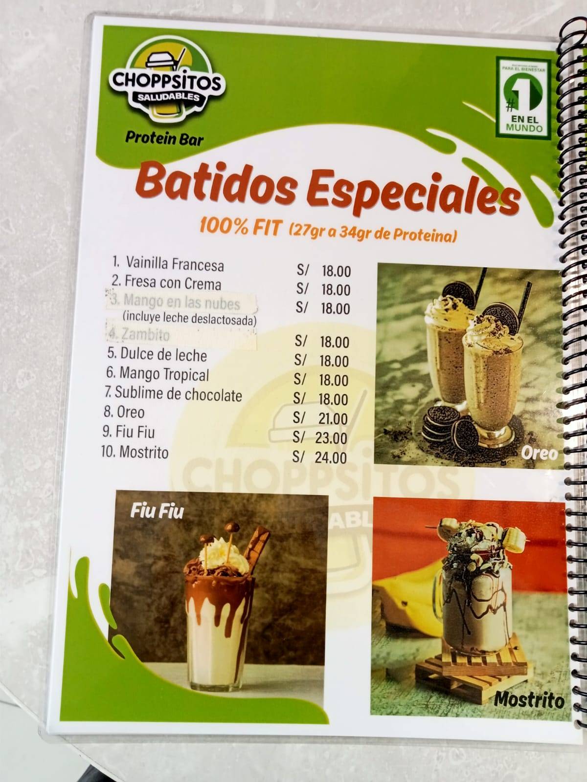 Choopsitos ProteinBar меню