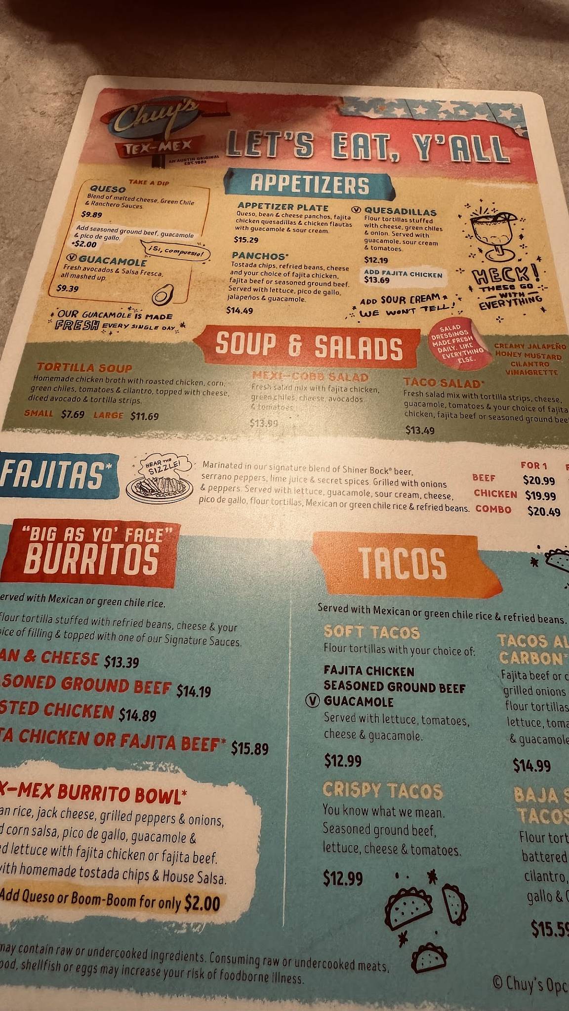 Chuy's меню