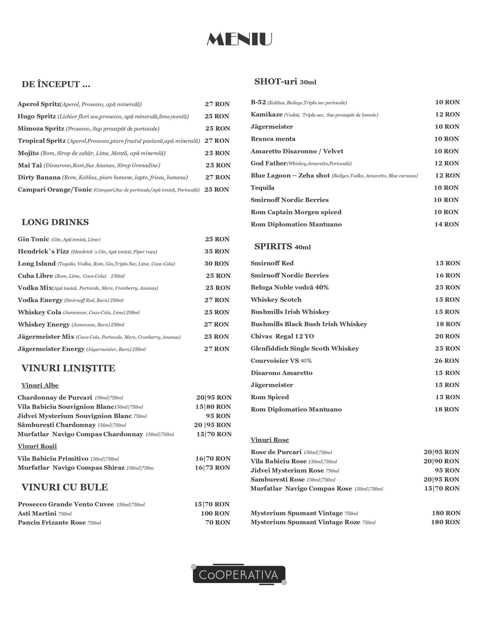 CoOperativa Bar меню