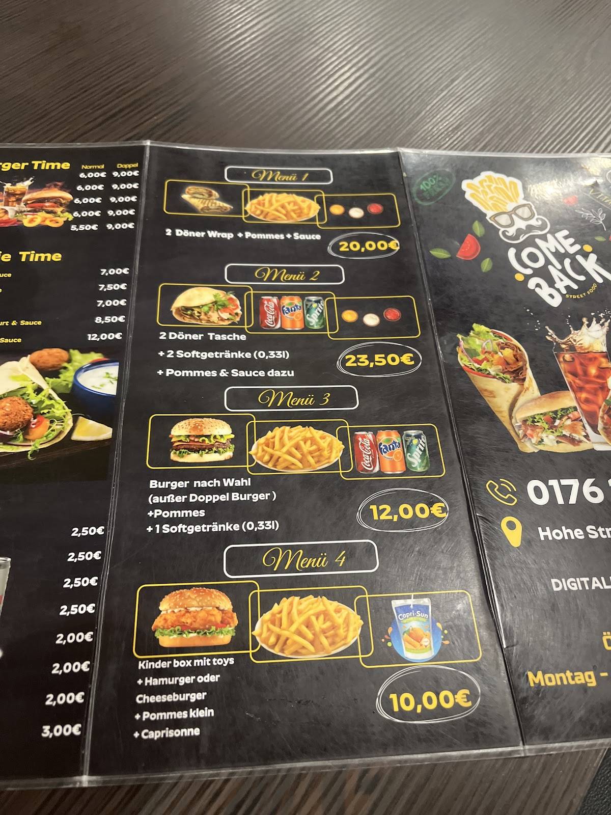 Comeback Snack Bar меню