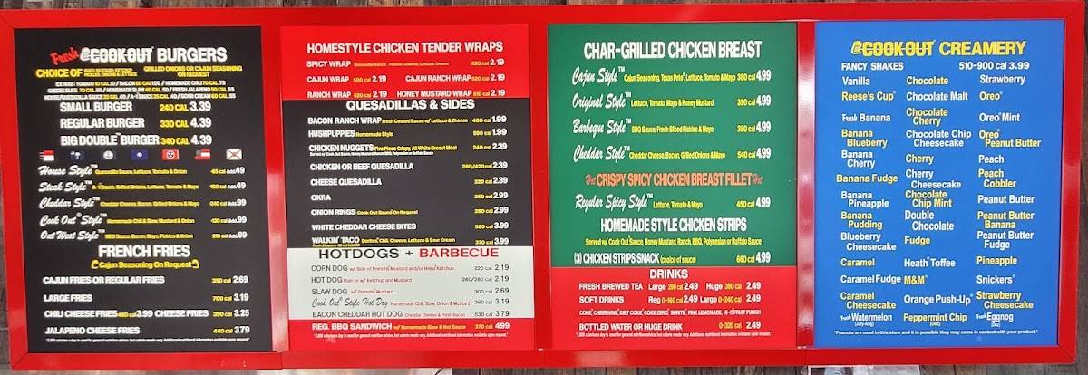 Cook Out меню