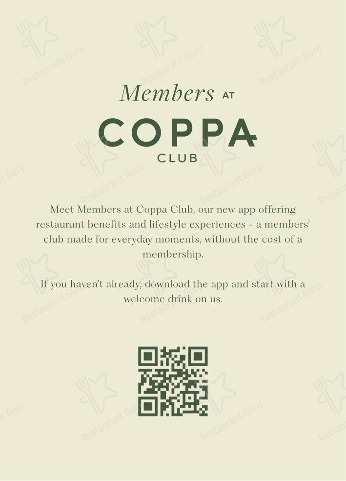 Меню паба и бара Coppa Club Marylebone в Лондоне
