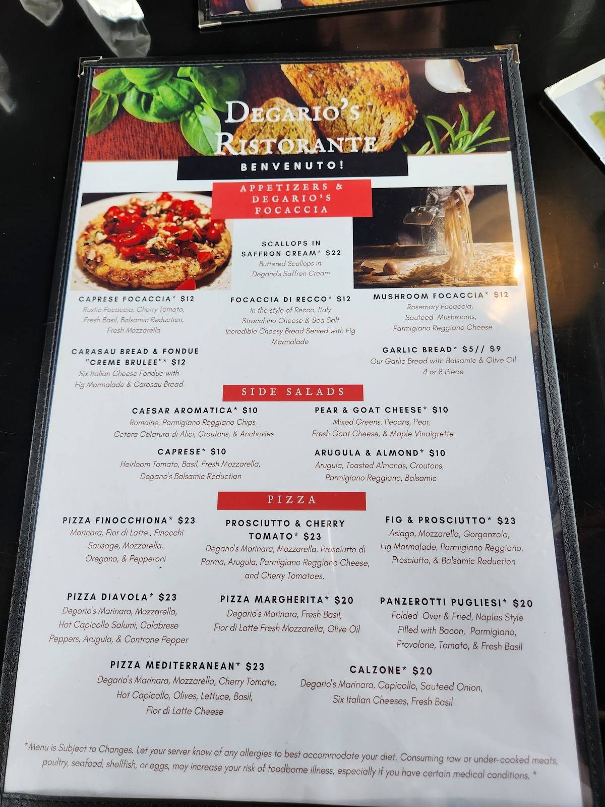 Degarios Italian Ristorante меню