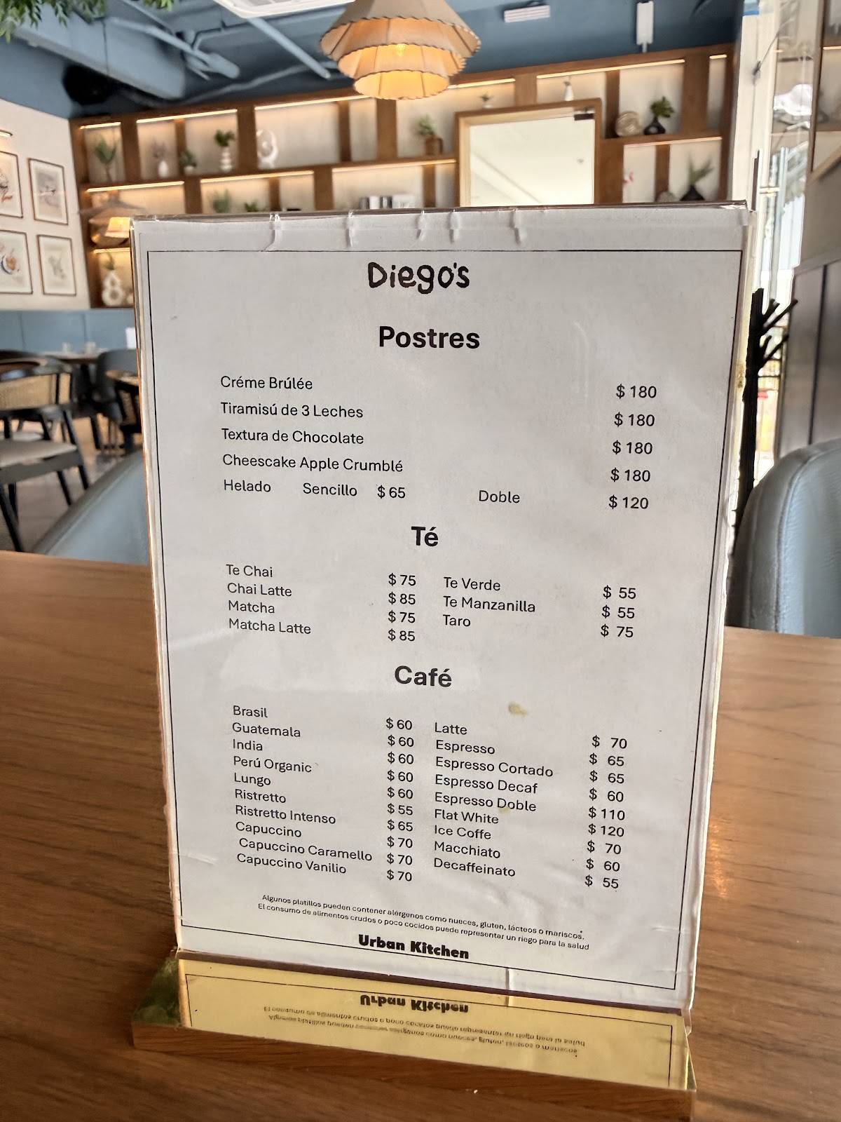 Diego's Urban Kitchen меню