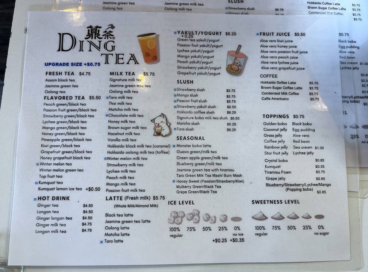 Dingtea Denver меню