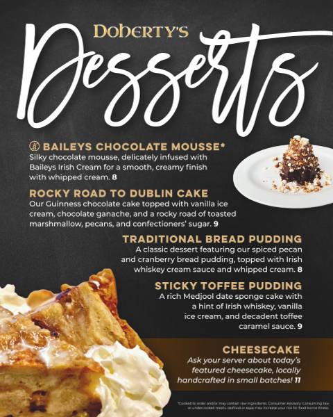 Doherty's Irish Pub & Restaurant меню