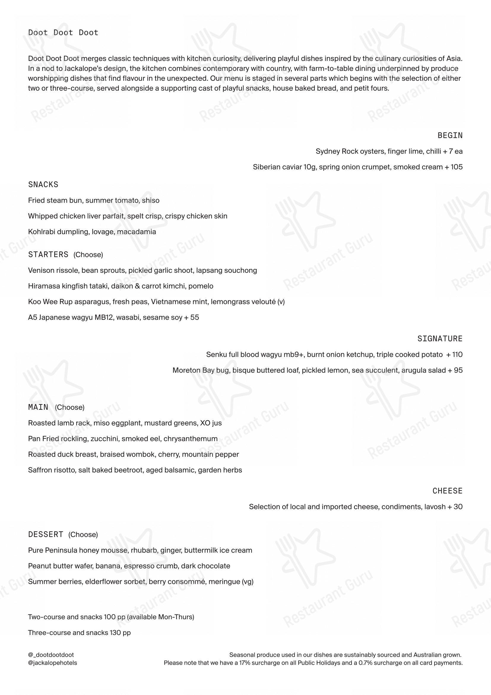 Меню ресторана Doot Doot Doot - Lunch Menu