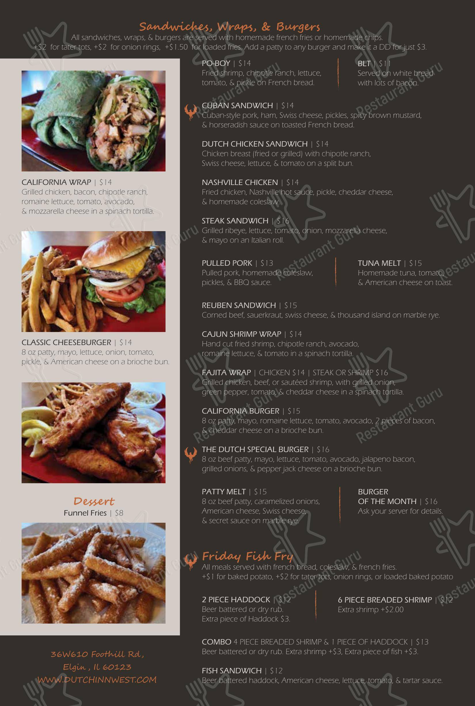 Меню паба и бара Dutch Inn West - Меню напитков