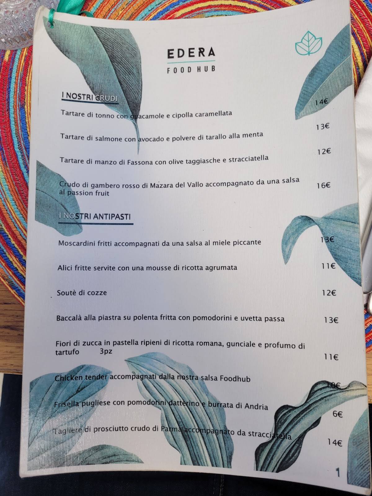 Edera Food Hub - Casetta Bianca меню