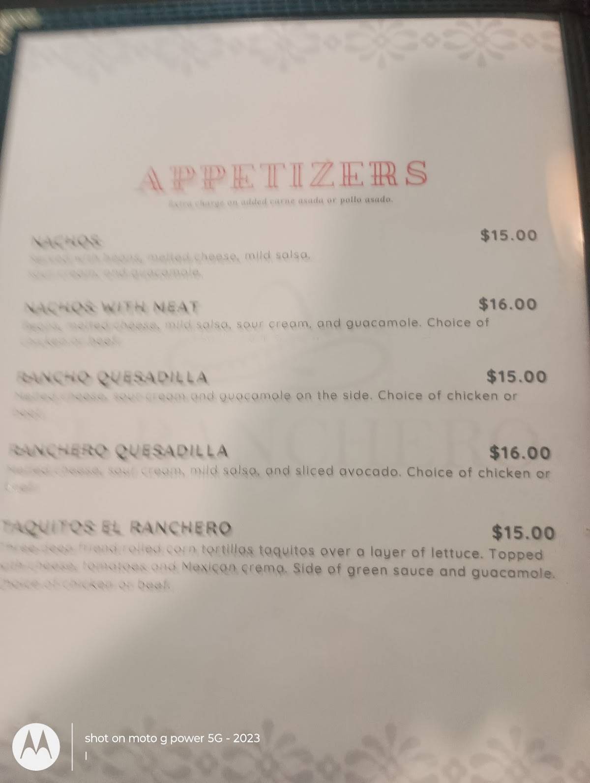 El Ranchero Mexican Restaurant меню