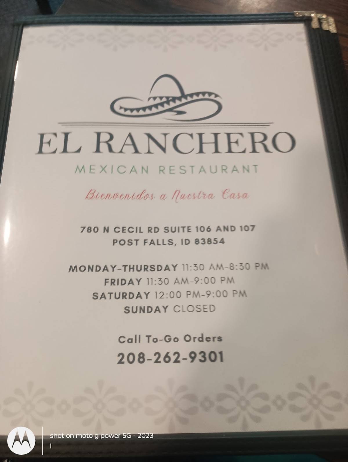 El Ranchero Mexican Restaurant меню