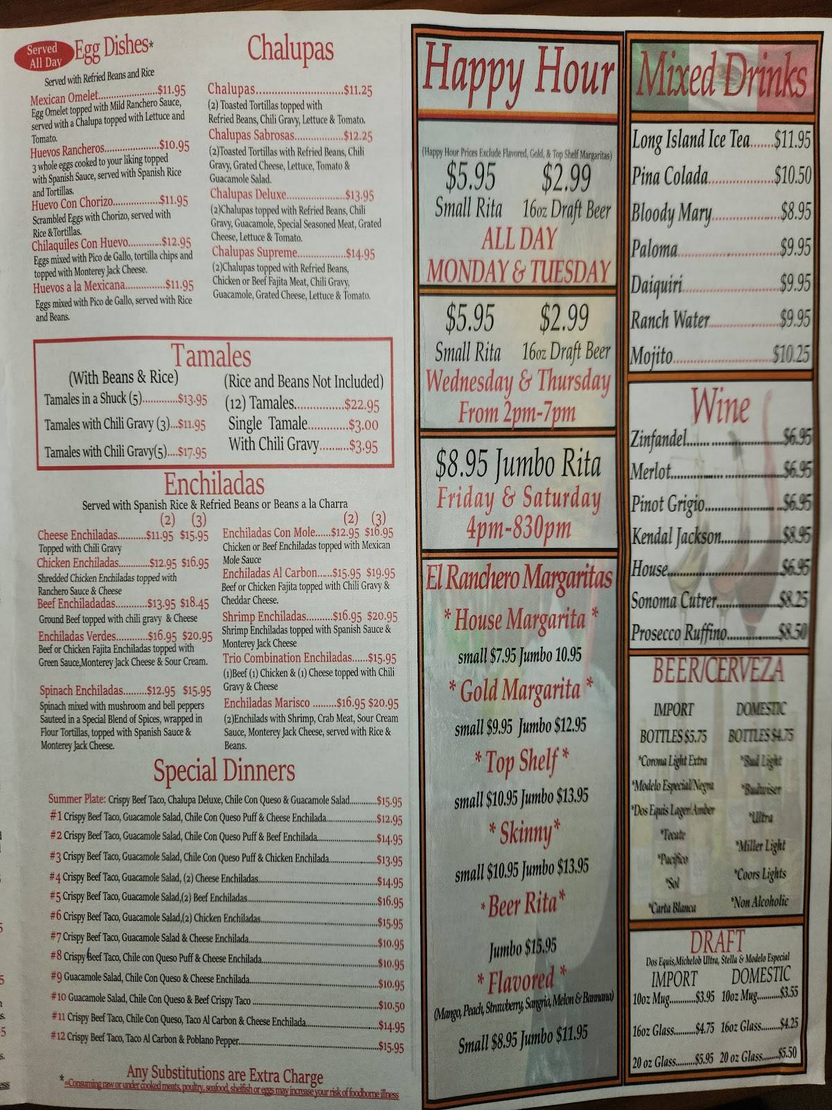 El Ranchero меню