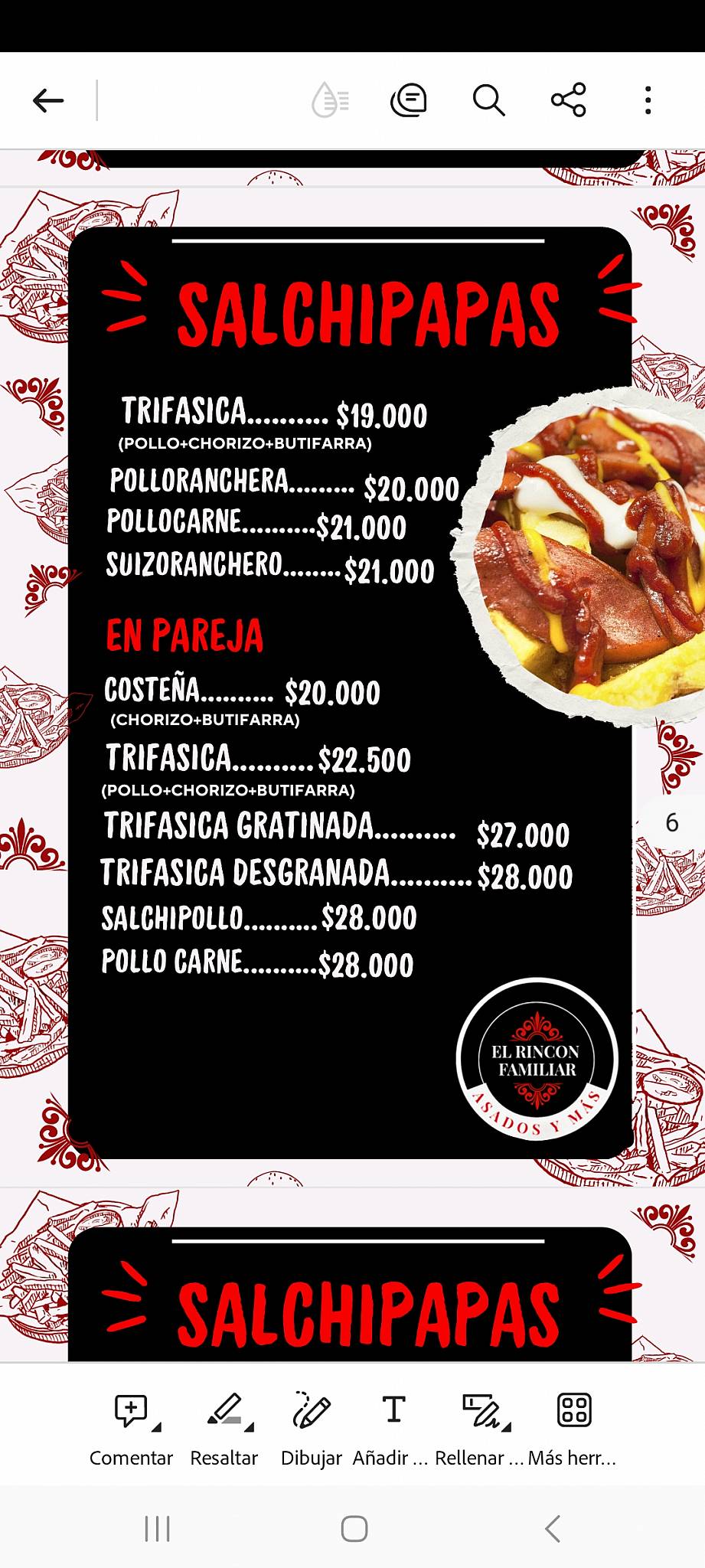 El Rincon Familiar меню