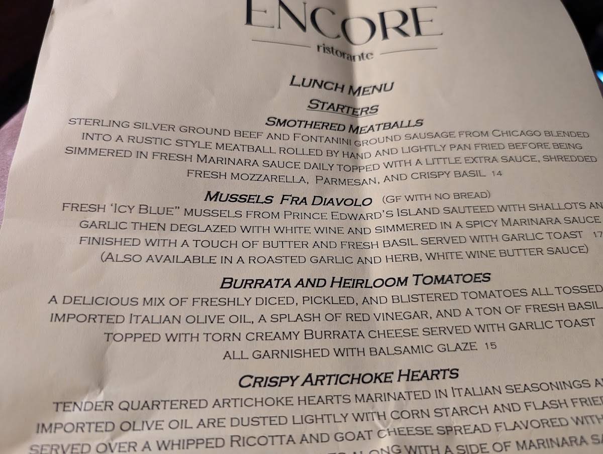 Encore Ristorante меню