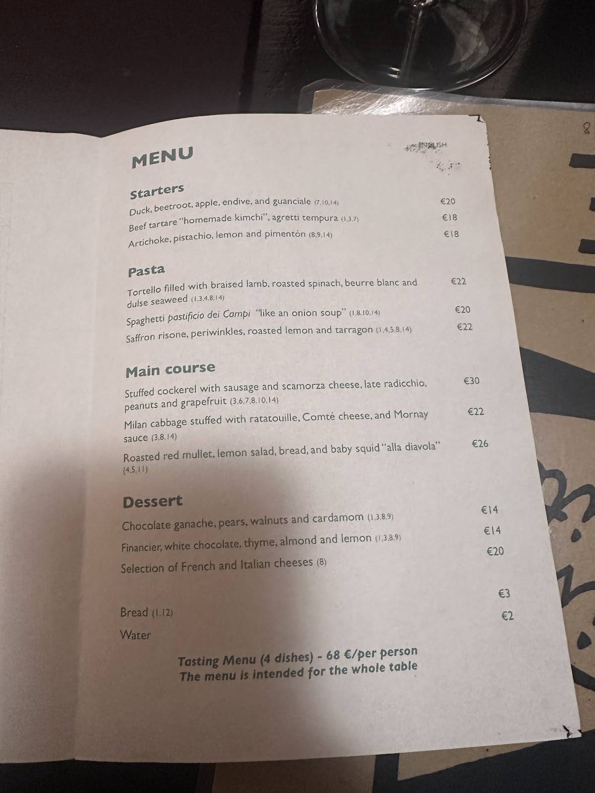 Enoteca Cavour 313 меню