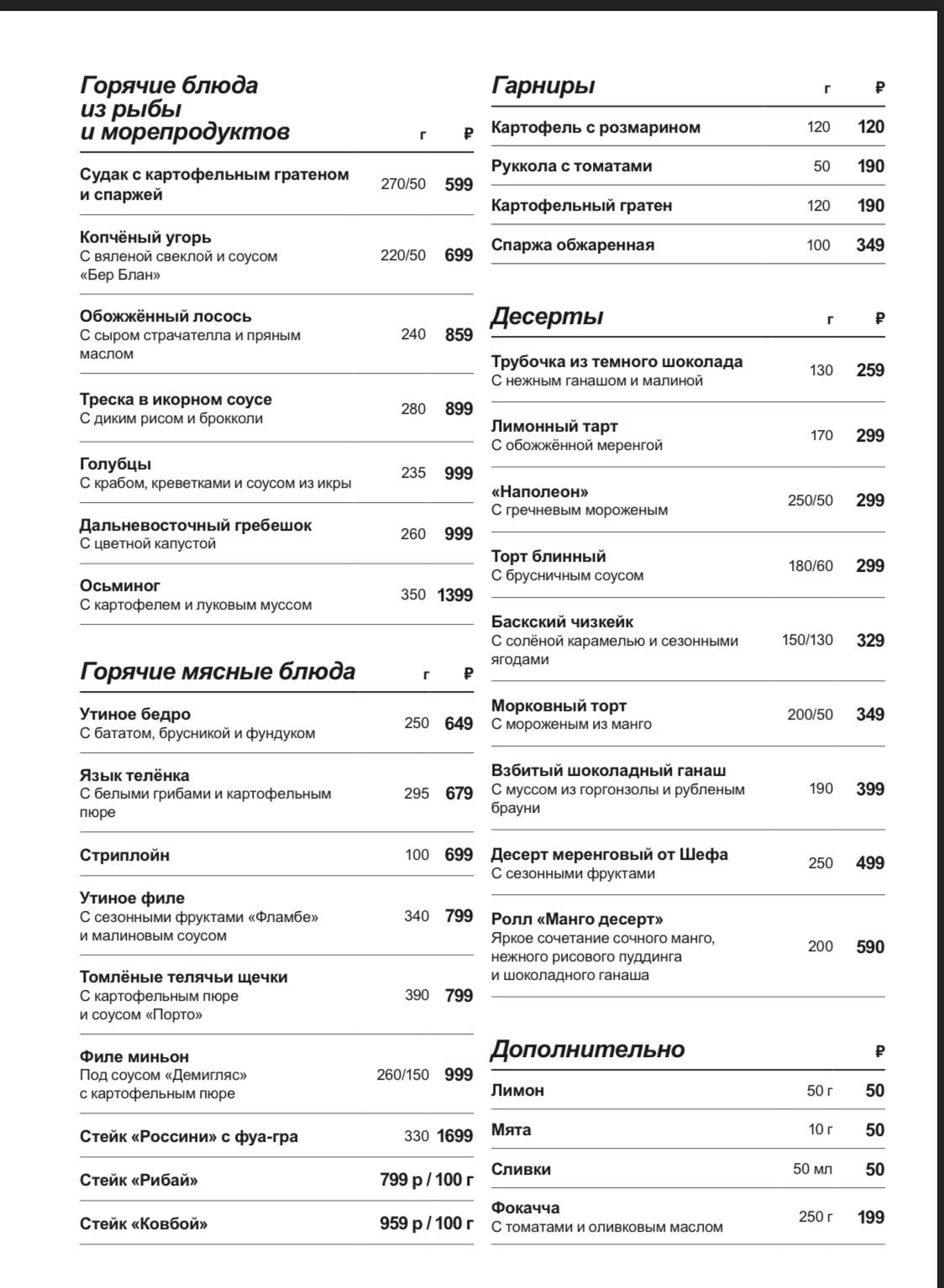 Энотека меню