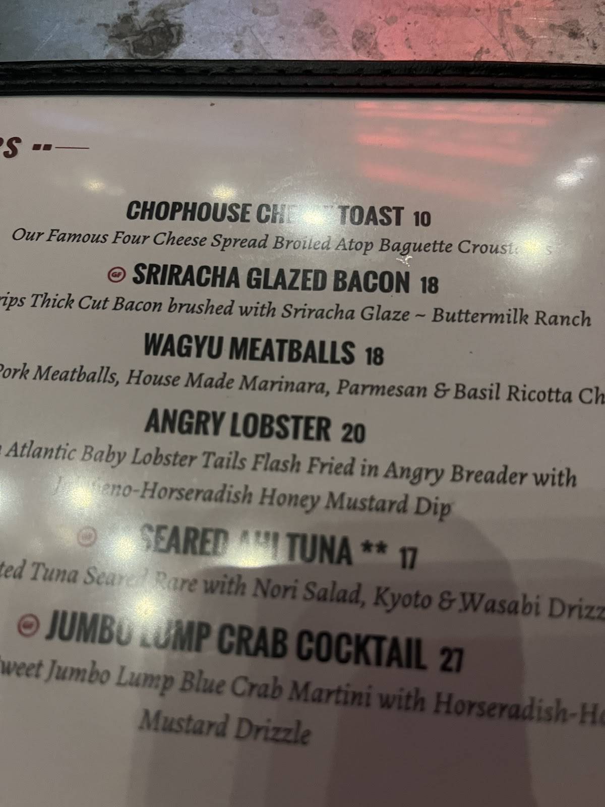 Epic Chophouse Raleigh меню