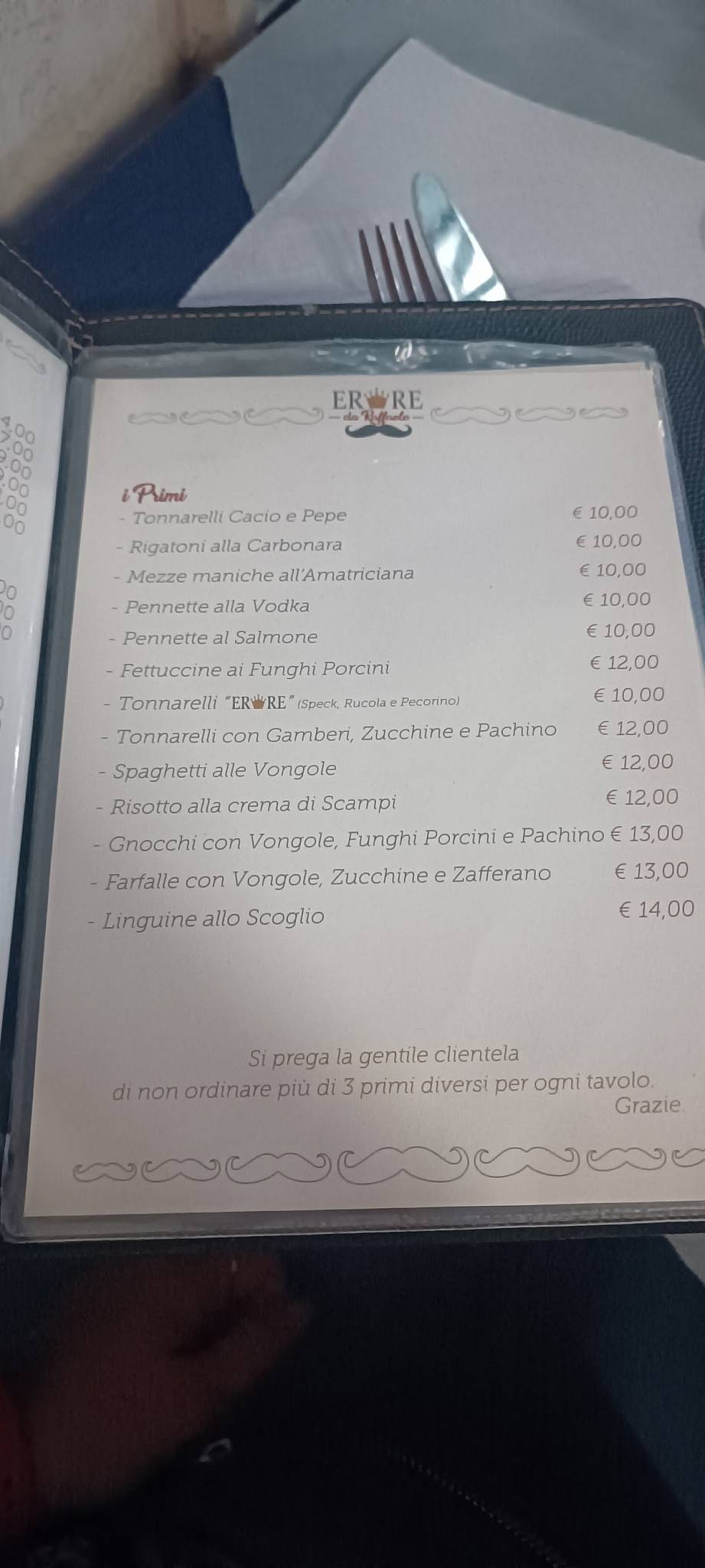 Er Re Ristorante Pizzeria меню