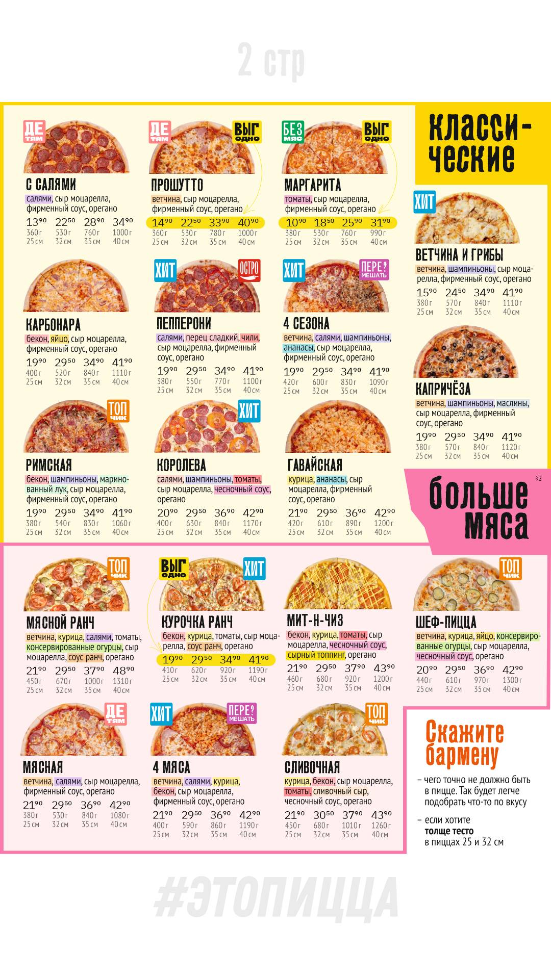 Этопицца меню