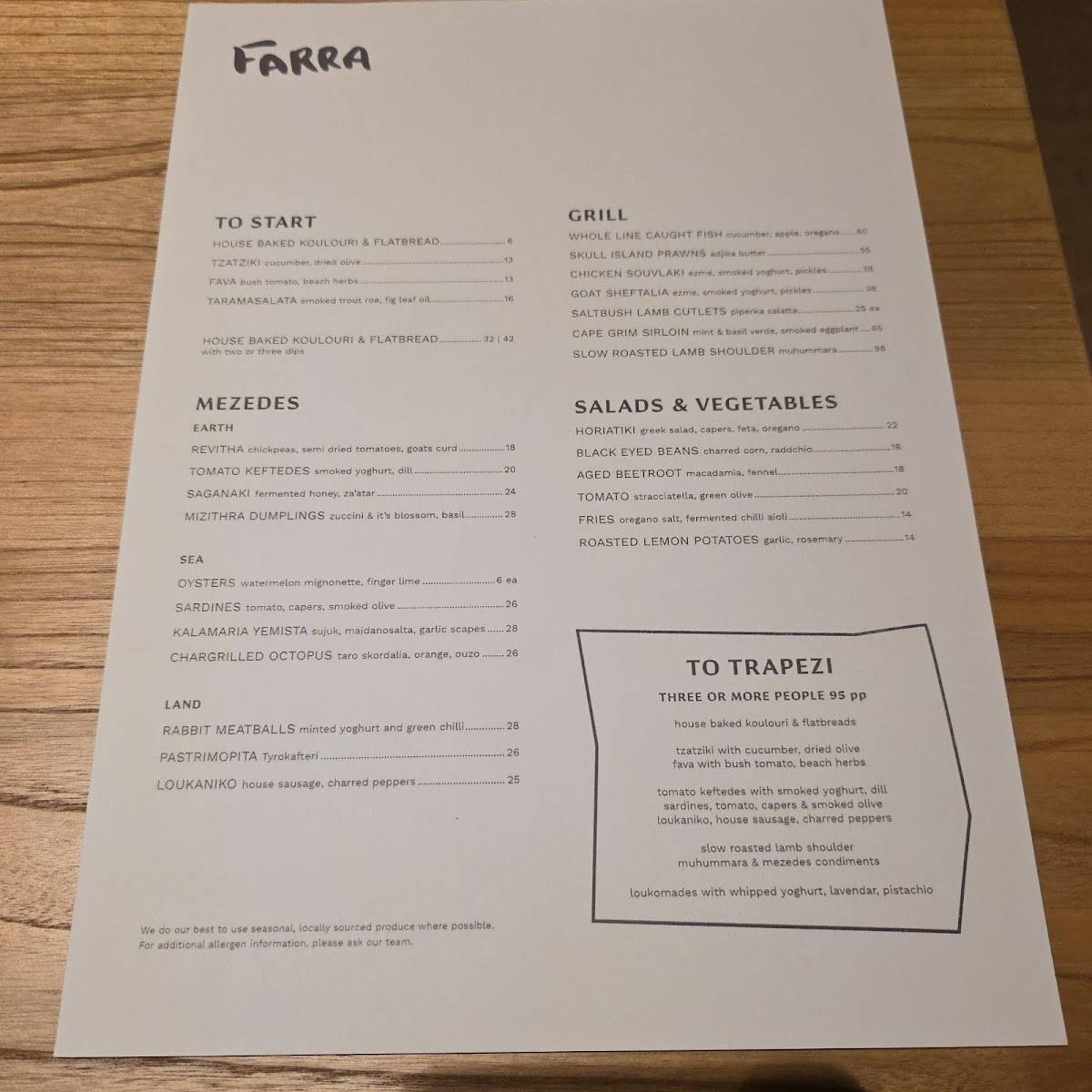 FARRA меню