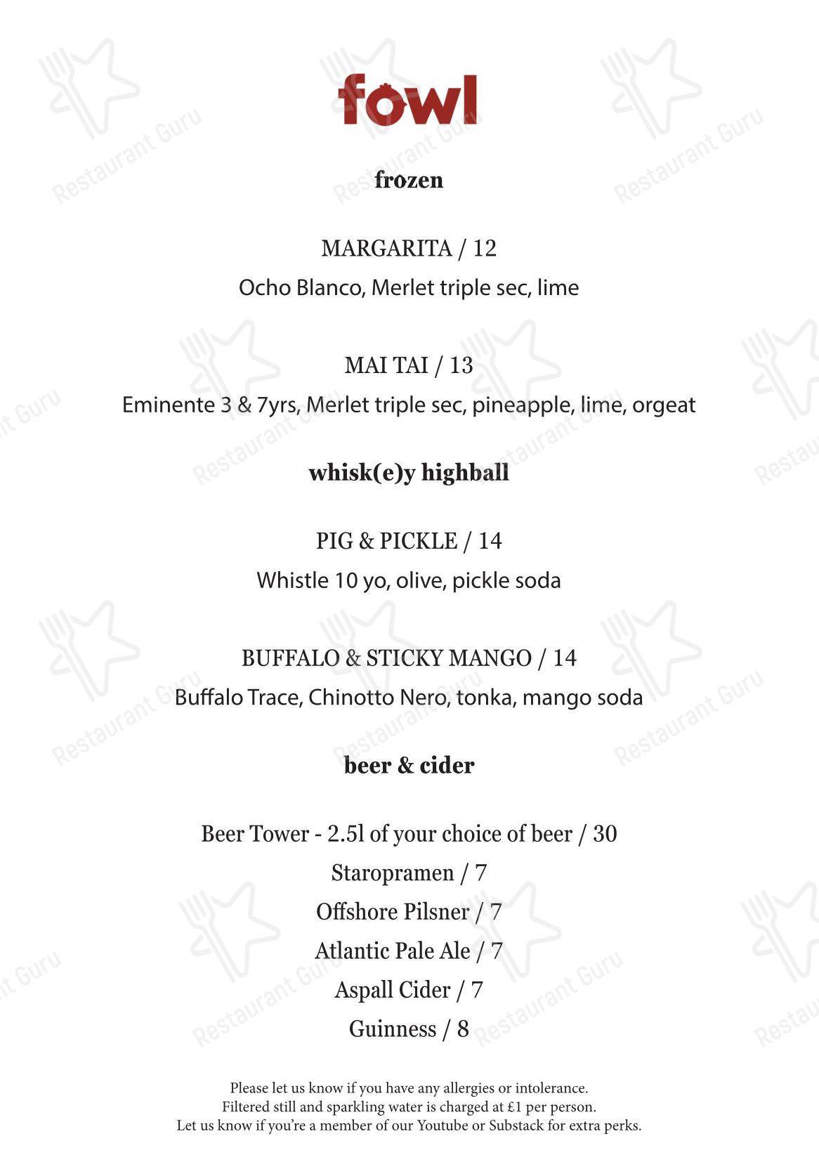 Wine Menu ресторана Fowl by the Fallow Chefs