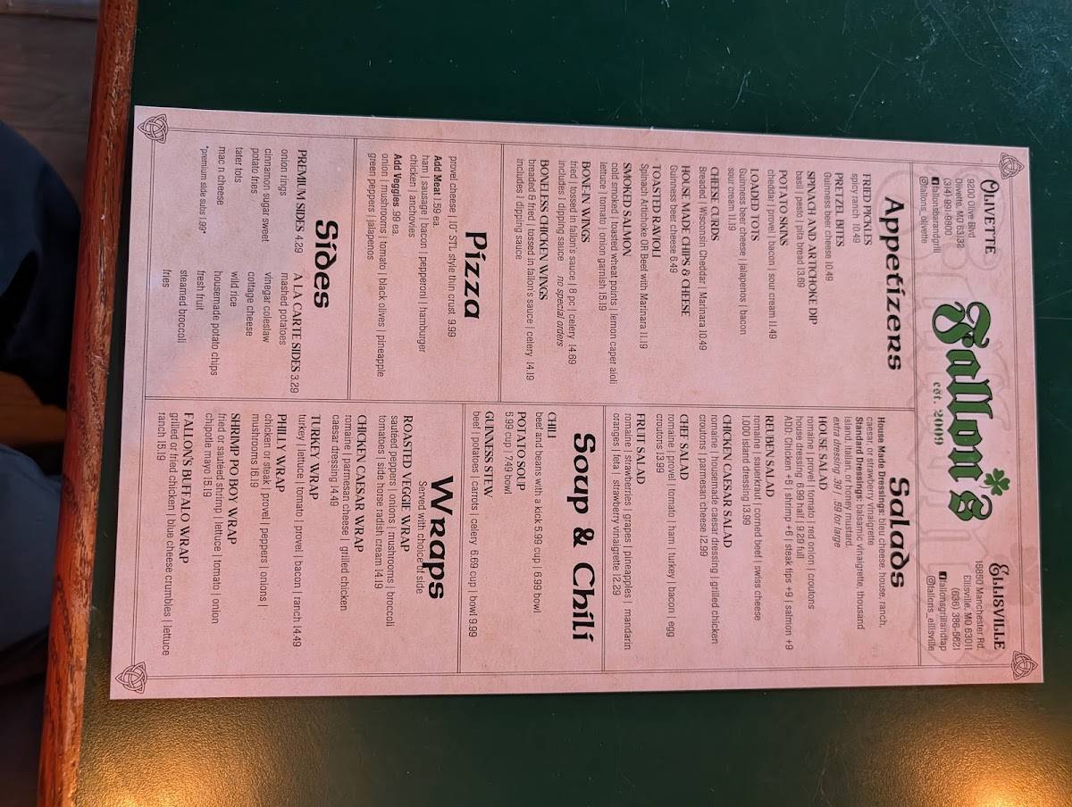 Fallon's Bar & Grill меню